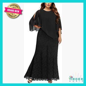 Elegant Lace Mermaid Gown with Chiffon Capelet Formal Evening Dress Plus Size